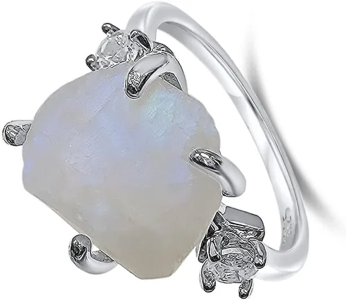 Miniatura 27 de Anillo de cristal crudo real con piedra natal, plata de ley, oro blanco, regalo de joyería para ella, regalo de Navidad, Día de la Madre
