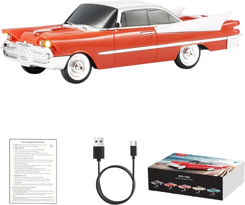 Miniatura 10 de WSTER WS-1965 Replica altavoz Bluetooth – Diseño retro de cohete coche, sonido HD, TWS, luces LED de fiesta, radio FM, reproducción USB/TF, Beige