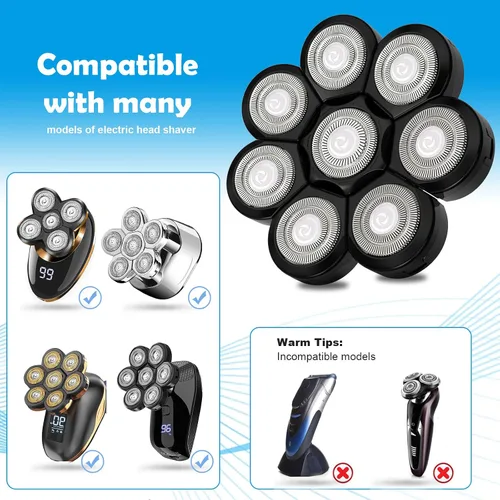 Miniatura 3 de Cabezales de repuesto para afeitadora eléctrica 8D – 8 cuchillas, repuesto de cuchillas rotativas universales de acero inoxidable para afeitadora