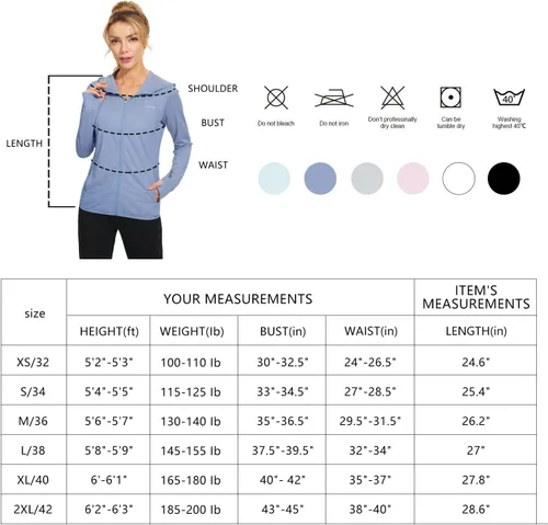Miniatura 6 de Libin sudadera con capucha para mujer, con cremallera completa, UPF 50+, capucha con protección solar, de manga larga, para senderismo