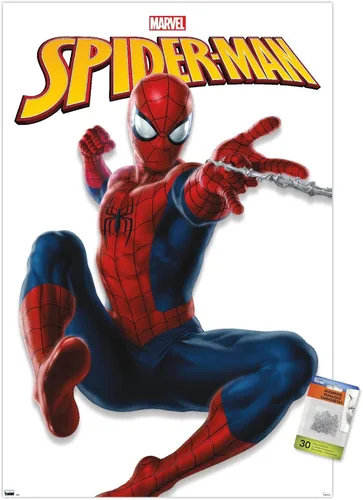 Trends International Marvel Comics - Póster de pared de la serie Spider-Man, 22.37 x 34.00 pulgadas, paquete de póster premium y alfiler
