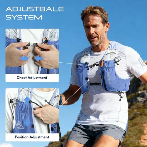 Miniatura 6 de Haimont Chaleco de hidratación para correr con botellas de agua para hombres y mujeres, chaleco hidratado ligero de 10 litros para correr por Azul