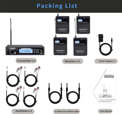 Miniatura 6 de Sistema de monitor inalámbrico mono en oído, sistema IEM, transmisor de sistema IEM profesional UHF y receptor de cinturón iems para estudio