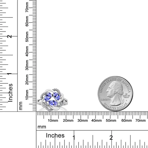 Miniatura 101 de Gem Stone King Flower Blossom Gemstone Birthstone Ring in 925 Sterling Silver 3-Stone Oval 6X4MM with Sparkling Accents Wedding Anniversary