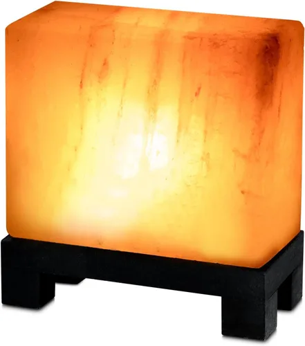 UMAID Lámpara de sal del Himalaya rectangular, lámpara de roca rosa natural sobre base de madera moderna con bombilla nocturna y cable regulable,