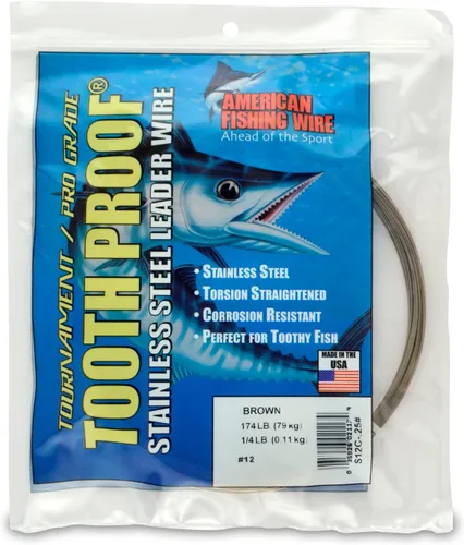 Miniatura 50 de AFW Alambre Líder Duro de Una Hebra de Acero Inoxidable a Prueba de Dientes - Brillante y Camuflaje para Tiburón, Barracuda, Caballa Real, Wahoo