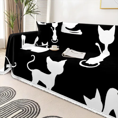 Miniatura 4 de White Cats - Funda de sofá con estampado de gatos negros, fundas para sofá y sillón, resistente a las manchas, protector universal de muebles
