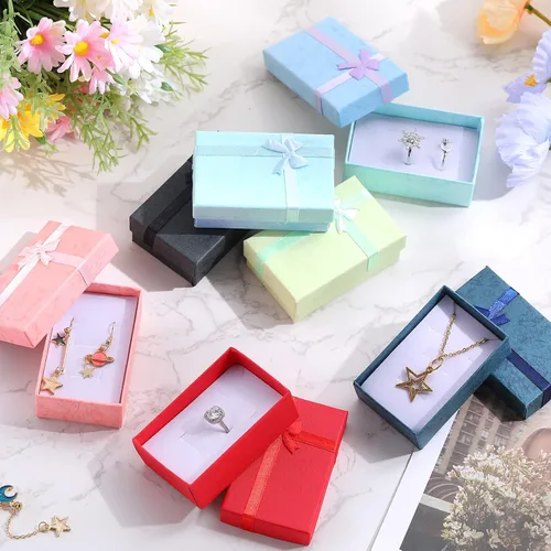 Miniatura 4 de Batiyeer Juego de cajas de regalo de joyería, cajas de cartón de regalo pequeñas vacías para embalaje de joyas con lazo de cinta para aniversarios