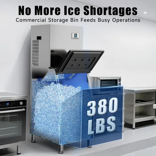 Miniatura 4 de Máquina comercial para hacer hielo de 580 libras/24 horas, contenedor de almacenamiento grande de 380 libras, 210 cubitos de hielo en 5 a 15