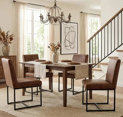 Miniatura 33 de Shunzhi Juego de 2 sillas de comedor modernas tapizadas de cuero PU, sillas de comedor de mediados de siglo, sillas laterales sin brazos, cómodas
