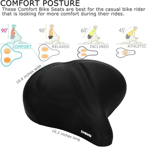 Miniatura 2 de DAWAY C40 Asiento de bicicleta ultra cómodo de gran tamaño, acolchado de espuma viscoelástica, asiento de bicicleta extra ancho, cojín ergonómico