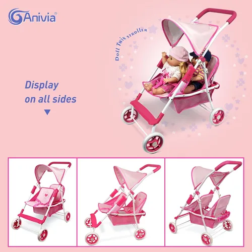 Miniatura 5 de Colección de muñecas Anivia, cochecito de muñeca con diseño de corazón, regalos para niños pequeños y niñas, cochecito de muñeca plegable