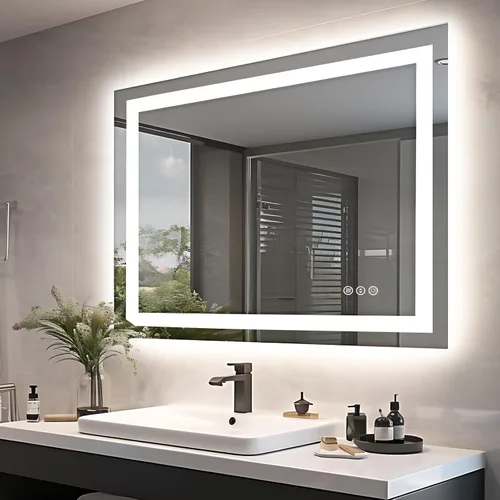 Miniatura 61 de EchosLife Espejos de baño LED de 20 x 28 pulgadas para pared, marco de aluminio negro (frontal y retroiluminado), espejo de tocador antivaho