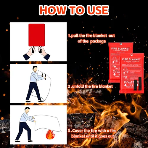 Miniatura 4 de Macarrie Paquete de 30 mantas contra incendios de 39 x 39 pulgadas, manta de emergencia para el hogar y la cocina, manta extintora de fibra de Rojo