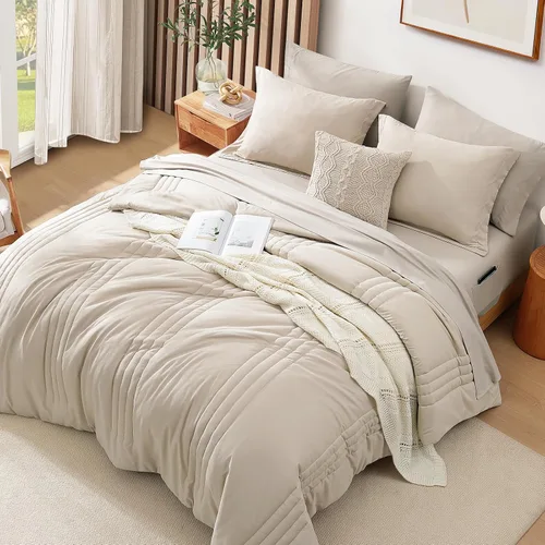 Miniatura 6 de Monbix Juego de ropa de cama tamaño Twin XL - Juego de 5 piezas extra largo para dormitorio, diseño acolchado, cama en una bolsa Twin XL