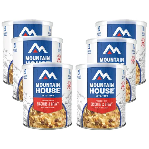 Mountain House Galletas liofilizadas y salsa con salchicha de cerdo #10 lata – 72 porciones totales (6 latas, 12 porciones cada una) – Totalmente