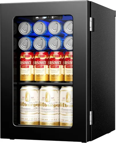 Miniatura 9 de Icyglee Refrigerador de bebidas para 48 latas, Mini refrigerador con puerta de vidrio con estantes ajustables, Refrigerador de bebidas independiente