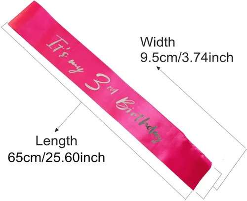 Miniatura 3 de Banda de 3er cumpleaños para niña pequeña, banda de tercer cumpleaños para niñas, banda suave de satén rosa intenso con letra de papel de aluminio