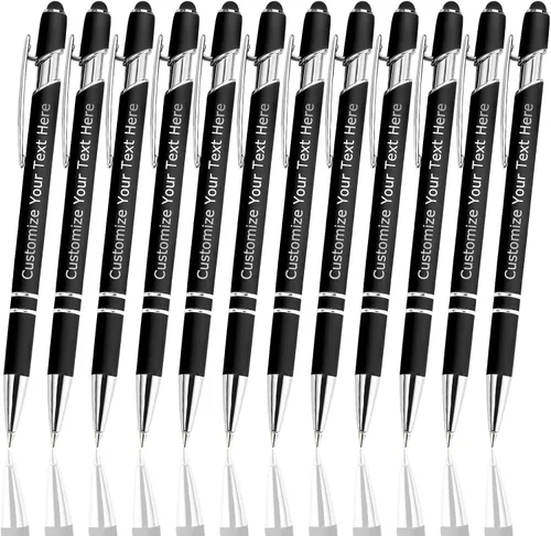 12 bolígrafos personalizados a granel con punta de lápiz capacitivo, bolígrafos personalizados con mensaje de logotipo y nombre, ideas de regalo