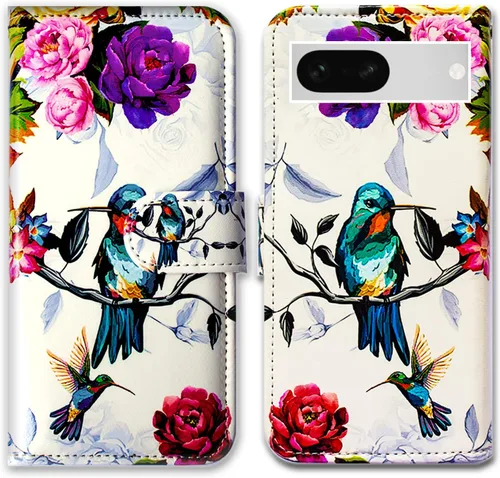 Miniatura 27 de Bcov Pixel 7a - Funda de piel con tapa y función atril para Google Pixel 7a, diseño de flores y mariposas azules Mariposa Azul Flores Rosa