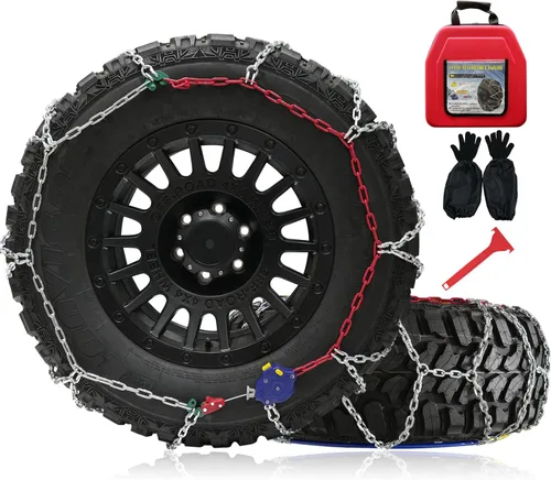 Cadenas de nieve para camionetas, 2 piezas x 0.472 in, cadenas de neumáticos de instalación rápida de 1 minuto con tensor automático, cadena de