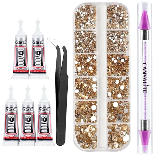 Miniatura 22 de Canvalite 5000 diamantes de imitación de resina para manualidades con pegamento de joyería B7000 de 0.3 fl oz, 1 caja de cristales de diamante