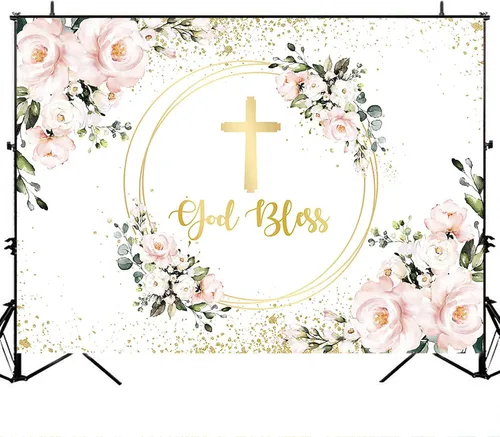 Miniatura 3 de Avezano Telón de fondo rosa con texto en inglés "God Bles
