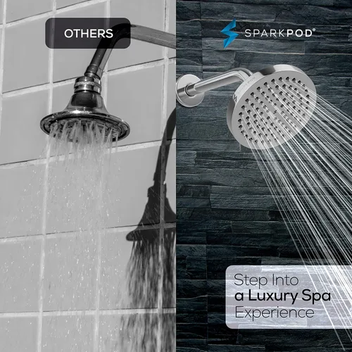 Miniatura 2 de SparkPod Cabezal de ducha de lluvia de alta presión de 6 pulgadas con brazo de ducha de 9 pulgadas, lluvia de alta presión, aspecto moderno de lujo