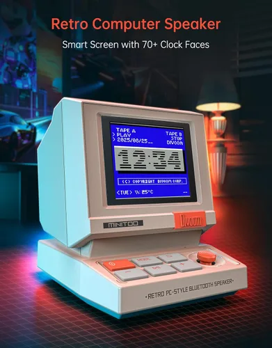 Miniatura 9 de Divoom MiniToo Retro Altavoz de Computadora de Estilo PC, Pantalla de Pixeles Inteligente con Caras Personalizadas, Bluetooth y Audio USB, Reloj
