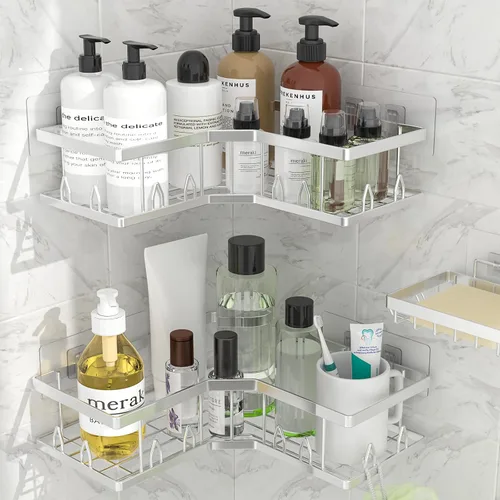 Miniatura 10 de Organizador de Ducha Adhesivo, Estantes de Ducha de Gran Capacidad para Interior de Ducha, Organizador y Almacenamiento de Ducha de Baño Sin