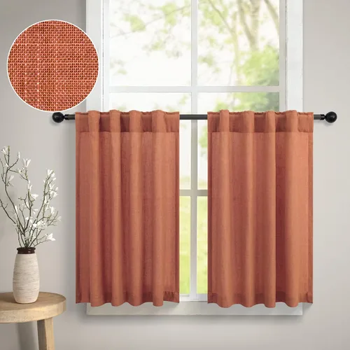 Miniatura 14 de DANCURTON Cortinas de cocina y cafetería de 24 pulgadas de largo, 2 paneles con pestaña trasera y bolsillo, cortinas cortas de lino con filtrado