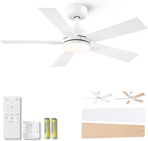 Miniatura 26 de Ventiladores de techo modernos con luces, ventilador de techo negro de 52 pulgadas para exteriores con luz y control remoto, motor CC reversible, 6