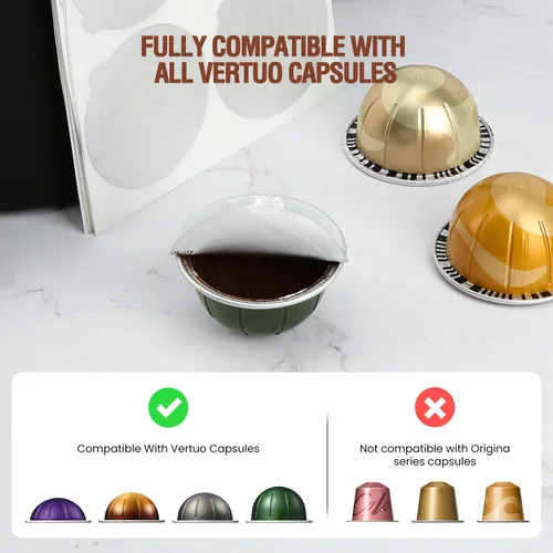 Miniatura 5 de Pro Mael 100 sellos de papel de aluminio para cápsulas reutilizables VertuoLine, tapas de sellado para cápsulas Nespresso VertuoLine recargables