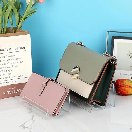 Miniatura 2 de JUXYES Paquete de 8 carteras de acrílico transparente y soporte de exhibición de bolso para boutique y encimera minorista
