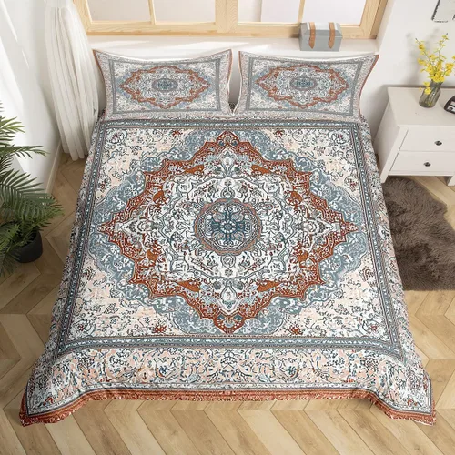 Miniatura 11 de Erosebridal Juego de ropa de cama bohemio individual, funda de edredón de mandala azul verde azulado para hombres y mujeres, funda de edredón retro