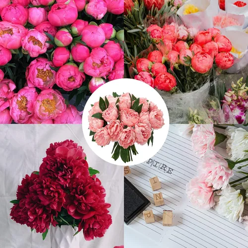 Miniatura 5 de Flores artificiales/falsas/sintéticas, rosas con 2 flores, coral, 10 unidades para bodas, hogar, fiestas, restaurantes