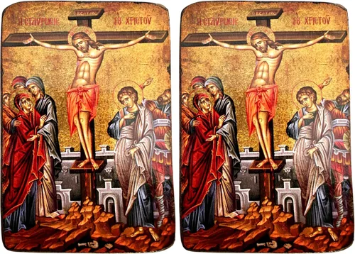 Miniatura 6 de Icono de madera griego cristiano ortodoxo madera de la crucifixión / A0