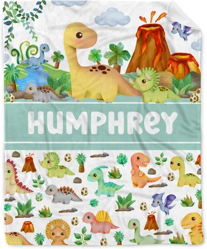 Manta de regalo personalizada de dinosaurio con nombre para niñas, niños, recién nacidos, dinosaurio, manta personalizada para envolver al bebé,