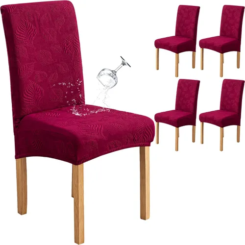 Miniatura 9 de Genina Juego de 2 fundas impermeables para sillas de comedor, fundas elásticas para sillas de comedor con hojas jacquard, protectores extraíbles