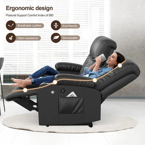 Miniatura 6 de FURNIMAT Sofá reclinable, sofá reclinable doble de 3 asientos, sofá biplaza de piel sintética, moderna silla reclinable para sala de estar, con Negro