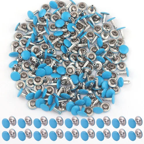 Miniatura 20 de Remaches tubulares de doble tapa arcoíris – Remache rápido redondo de botón de metal arcoíris de 0.354 in, remaches para bolsos, bolsos, zapatos