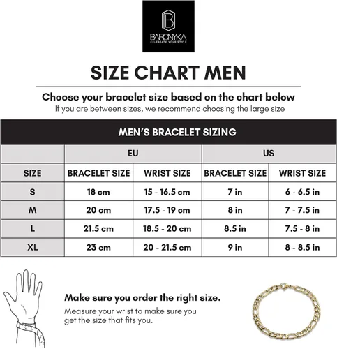 Miniatura 6 de Baronyka Pulsera de cadena Figaro hecha a mano para hombre, pulsera de eslabones de acero inoxidable, 8 pulgadas con cierre de langosta, pulsera