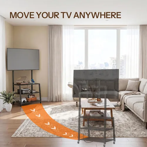 Miniatura 2 de HOOBRO - Soporte de TV móvil con soporte y toma de corriente hasta 55 pulgadas, centro de entretenimiento de esquina, soporte de TV pequeño con 3