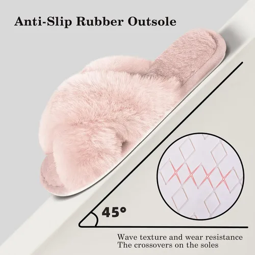 Miniatura 4 de Parlovable Pantuflas peludas para mujer, cómodas con banda cruzada, zapatos de casa de espuma viscoelástica con punta abierta, regalos