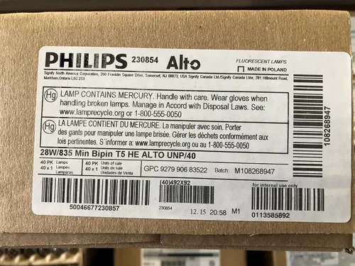 Philips Paquete de 40 tubos fluorescentes 230854 F28T5/835/ALTO 28W 3500K T5 Serie 800