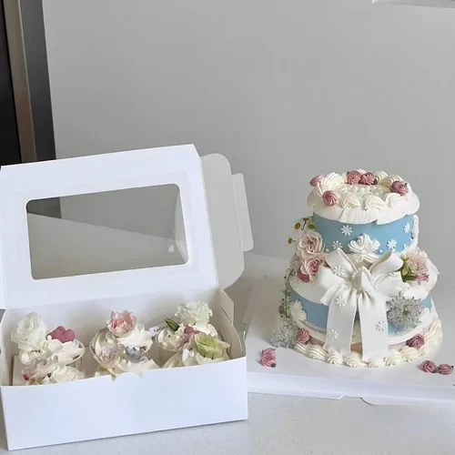 Miniatura 4 de 20 cajas de galletas blancas de 8 x 6 x 2.5 pulgadas con ventana, cajas de pastelería para regalo, cajas de dulces para pan, donas, día de San
