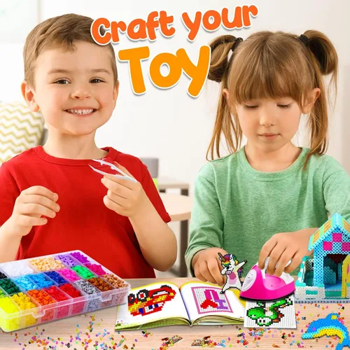 Miniatura 6 de Goody King Juego de Cuentas de Fusión con Plancha - Kit de Cuentas de Fusión para Manualidades Infantiles con Tablero de Clavijas y Cuentas Pony