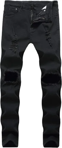 Andongnywell - Pantalones de mezclilla ajustados para hombre con corte destruido en la rodilla desgastados, ajustados, elásticos, pantalones de