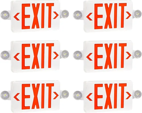 Miniatura 12 de Señales de salida de emergencia LED rojas, dos cabezas ajustables, CA 120V/277V, carta de salida de doble cara, luces de señal de salida compactas