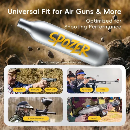 Miniatura 4 de Spozer - Cartuchos de CO2 de 12g – Paquete de 25, ajuste cómodo sin rosca, compatible con pistolas de balines CO2, armas de aire, pistolas de aire